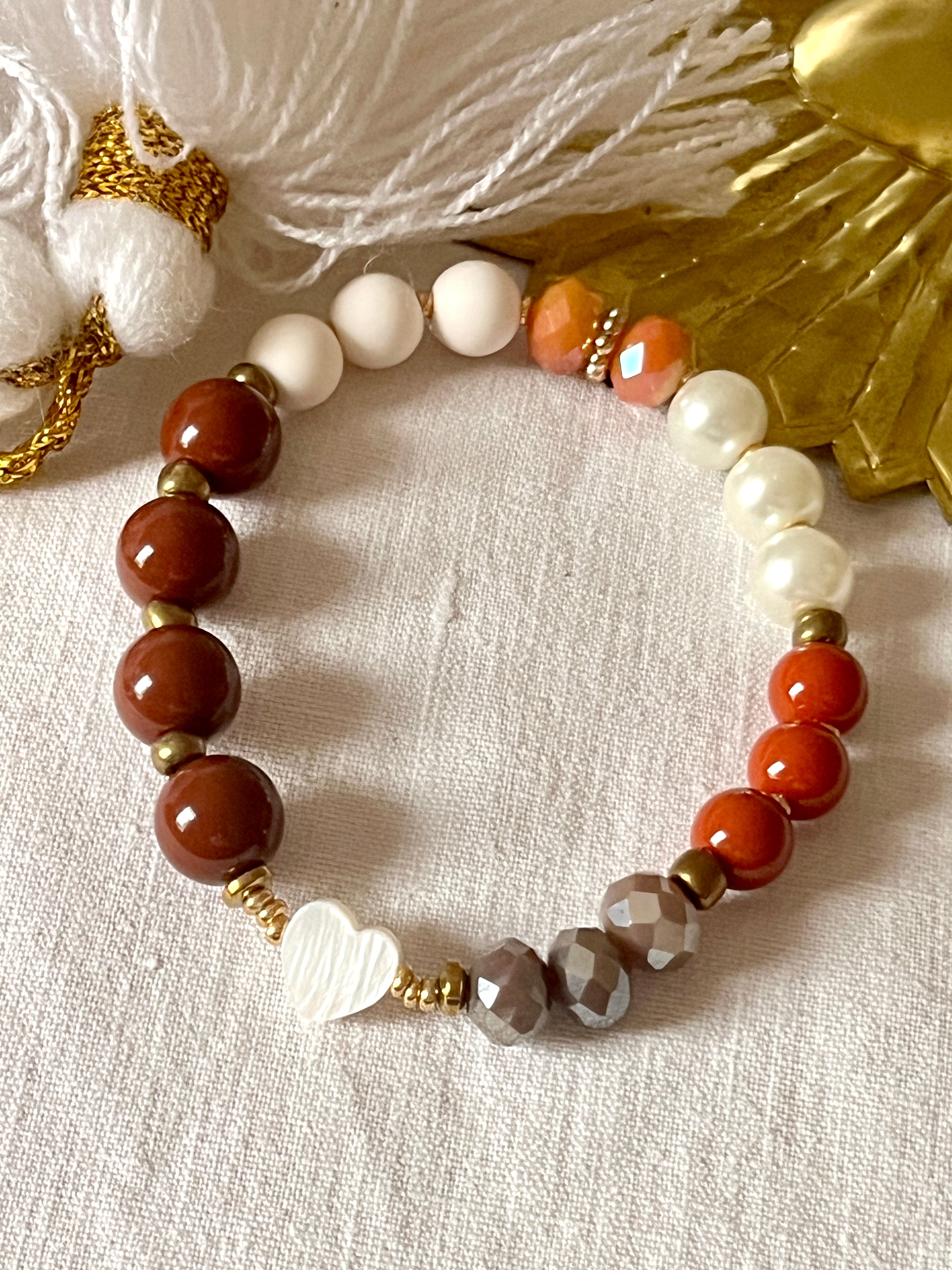 HOSHI – multi perles et étoile paillettes caramel