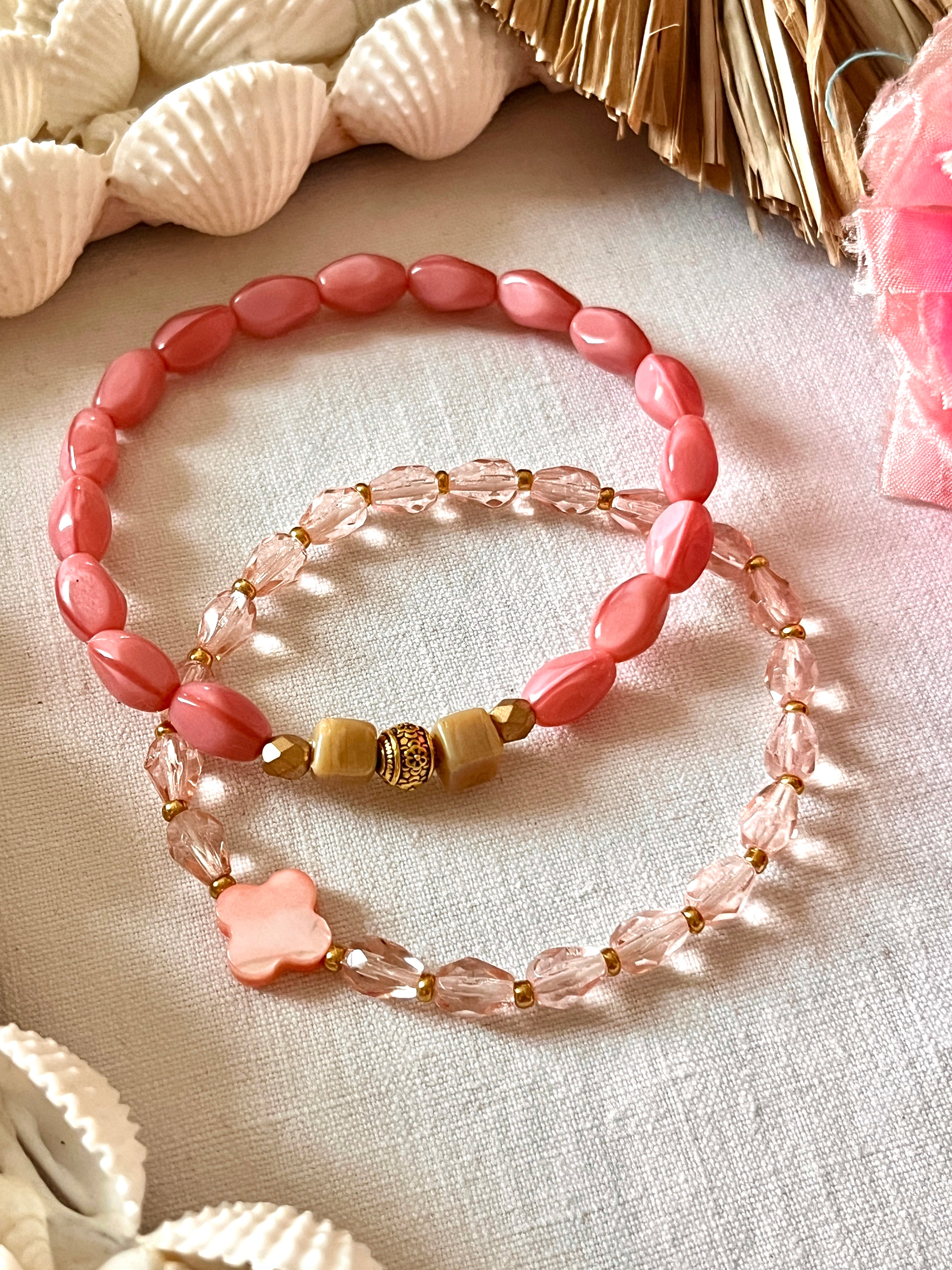 Blush – Bracelet - perles anciennes de chapelet Arastuce