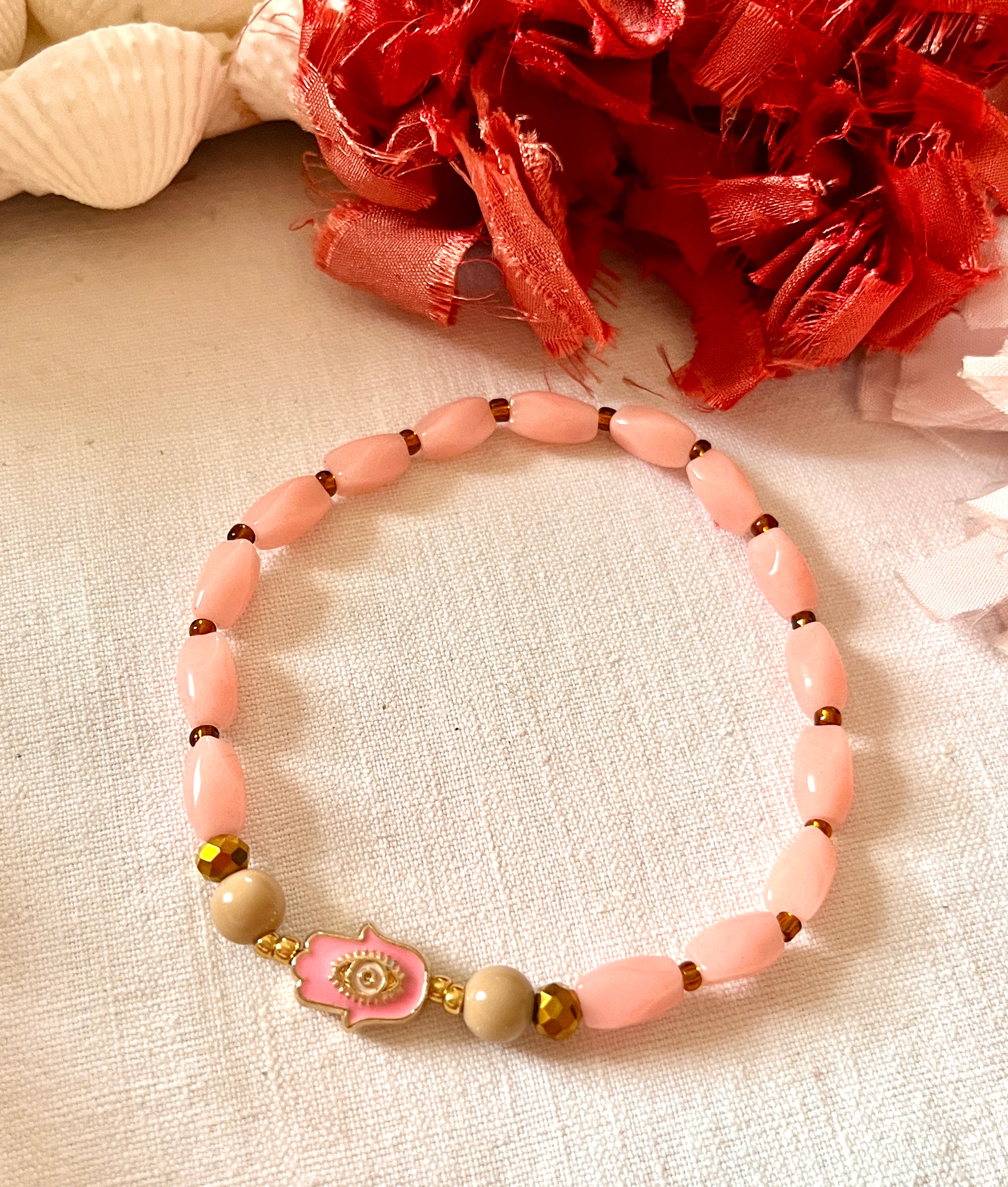 Blush – Bracelet - perles anciennes de chapelet Arastuce