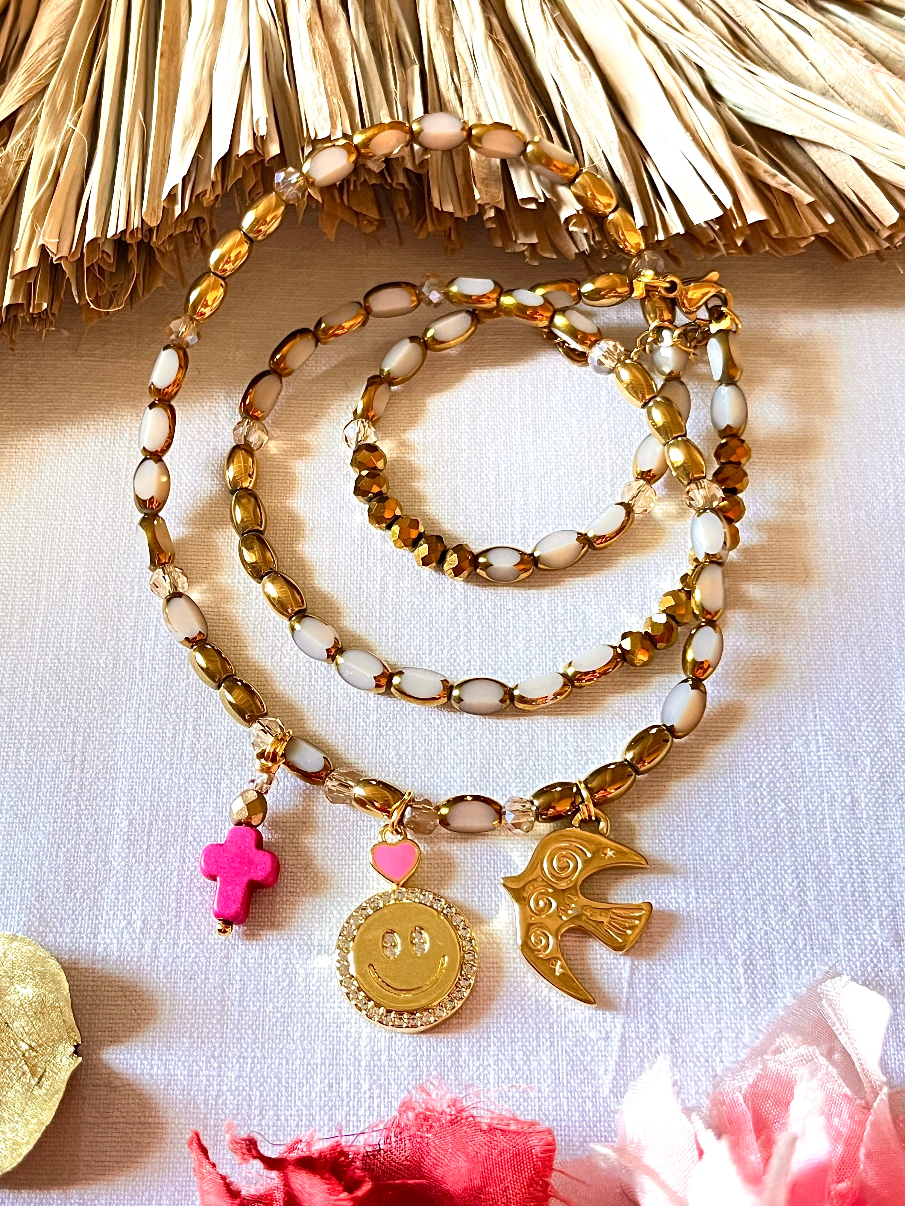 Lucky Rose-collier trio de charm's Ma boutique