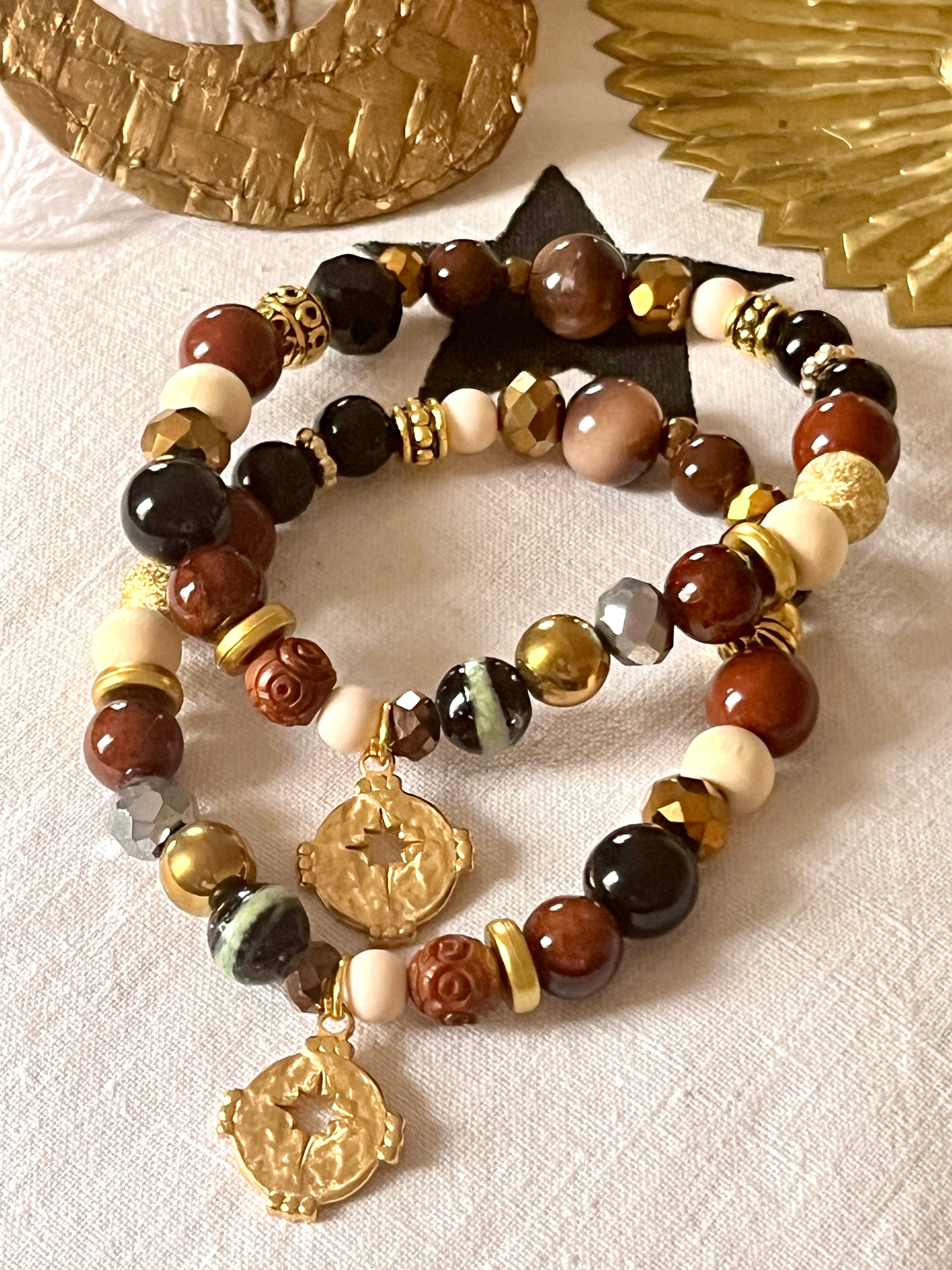 ZAG – Bracelet chocolat noisette & médaille ajouré étoile