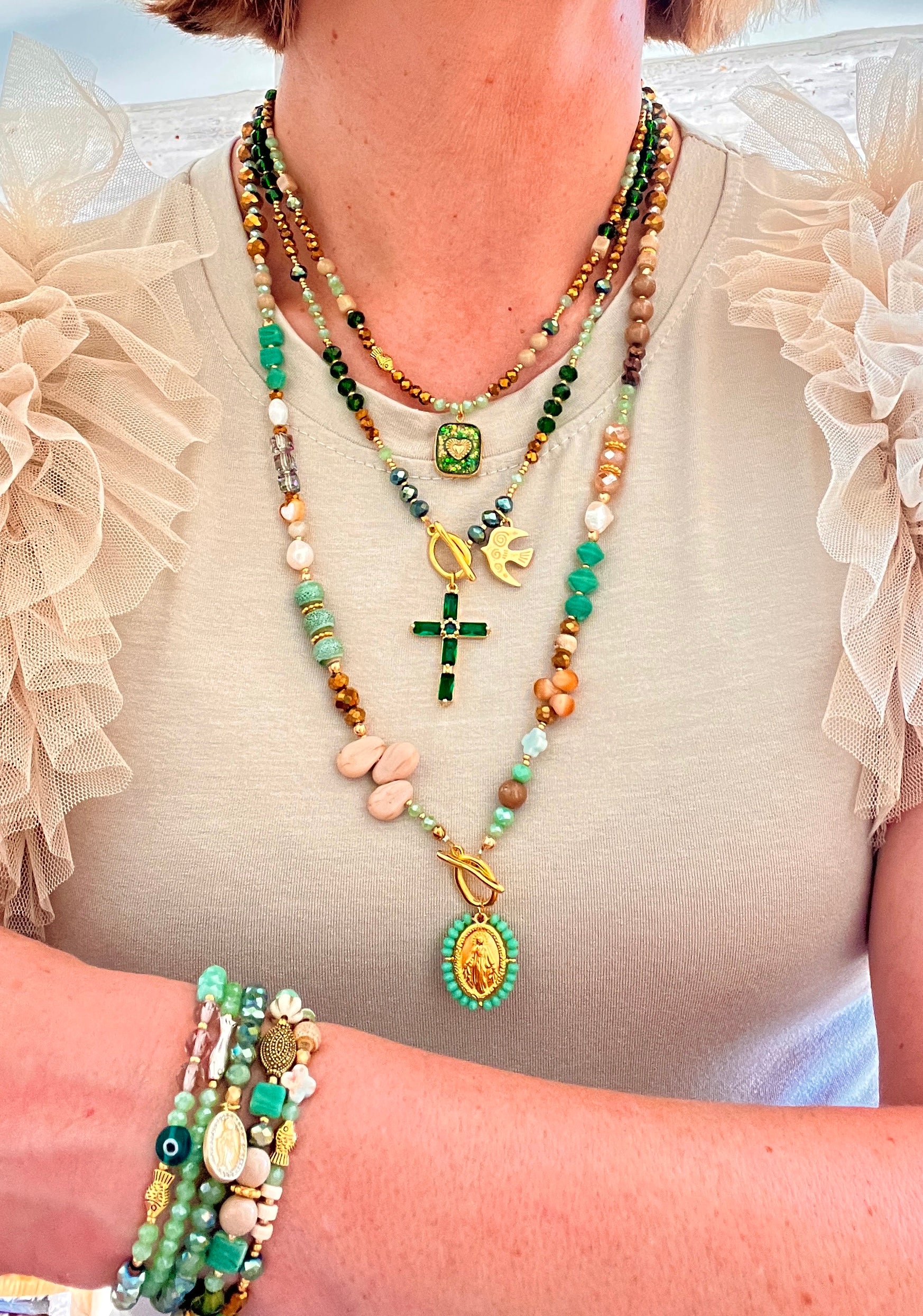 Talisman Green- collier- croix et colombe Ma boutique