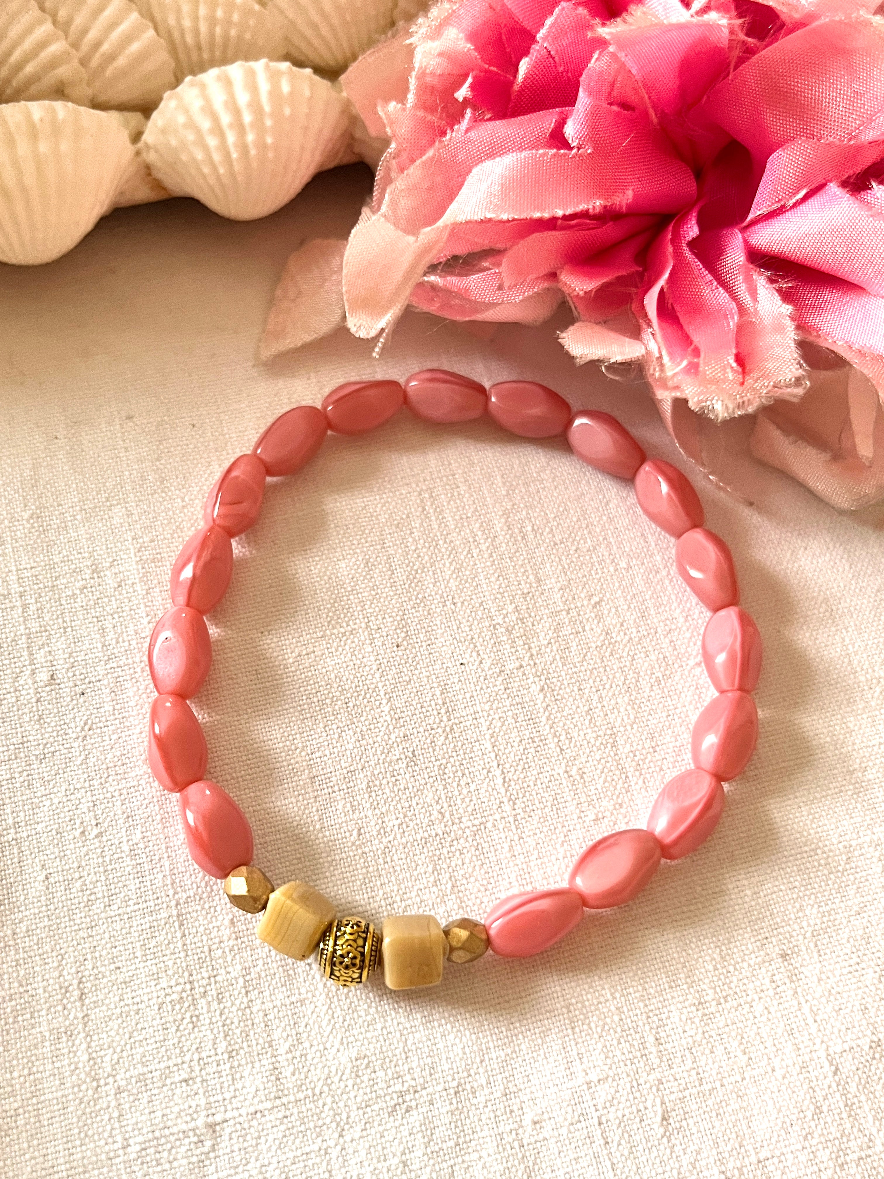 Blush – Bracelet - perles anciennes de chapelet Arastuce