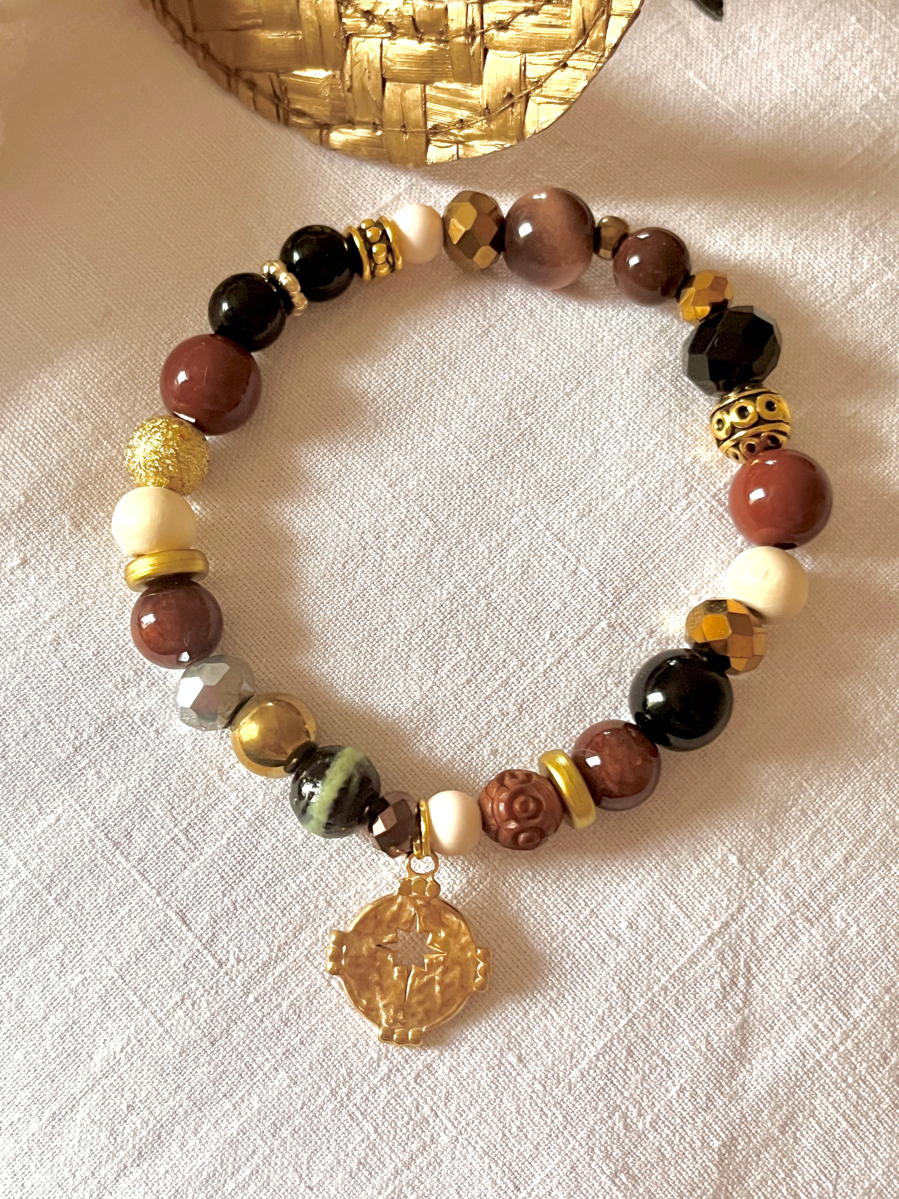 ZAG – Bracelet chocolat noisette & médaille ajouré étoile