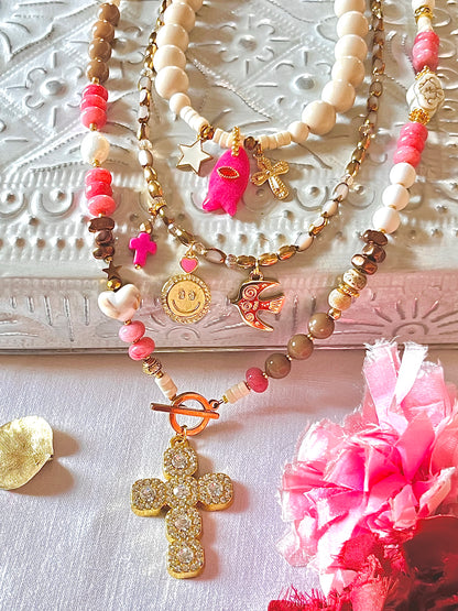 Allure version Rose – Sautoir croix strass Ma boutique