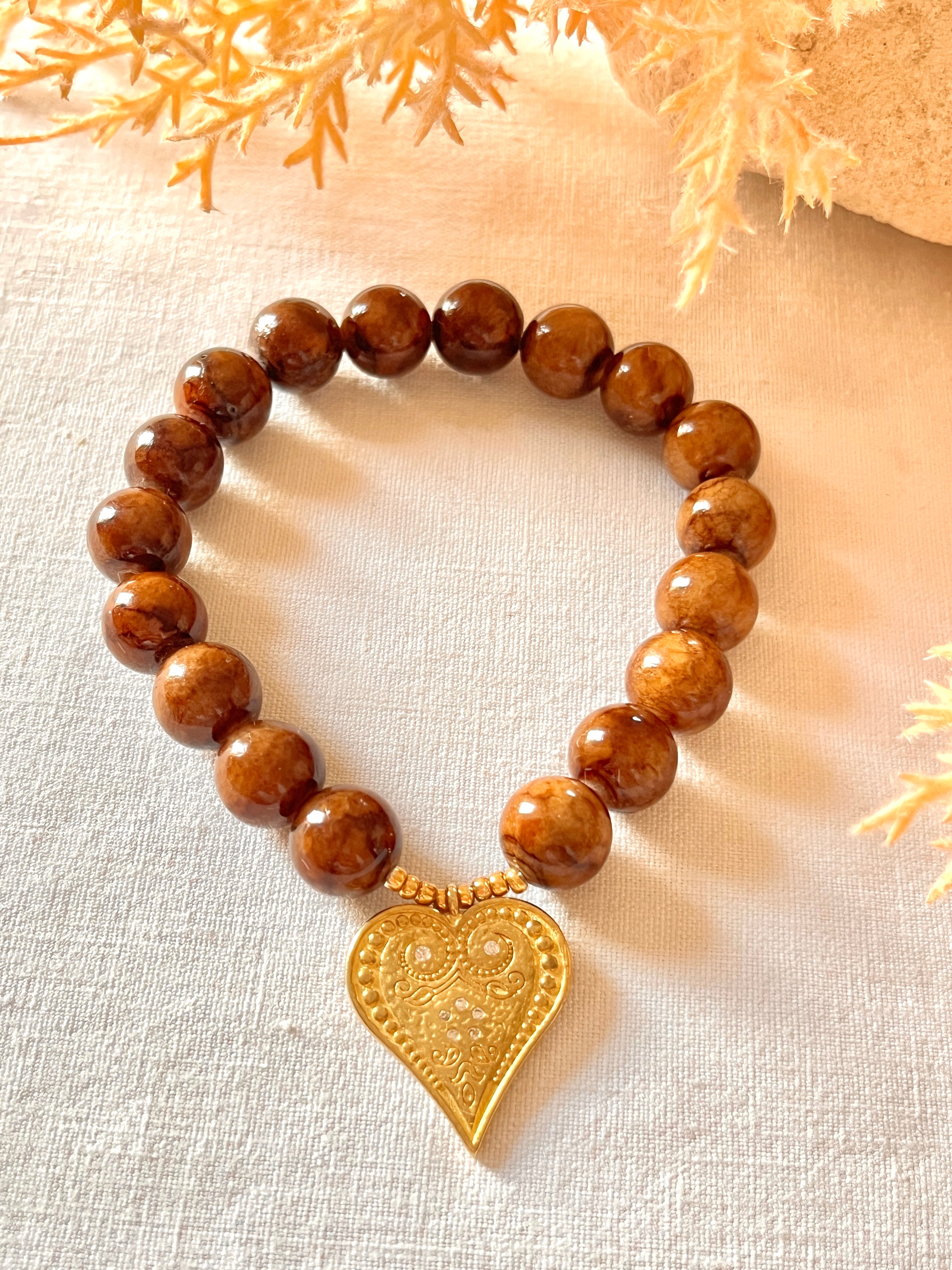 Céleste- Bracelet en pierre naturelle et médaille symbole. Arastuce