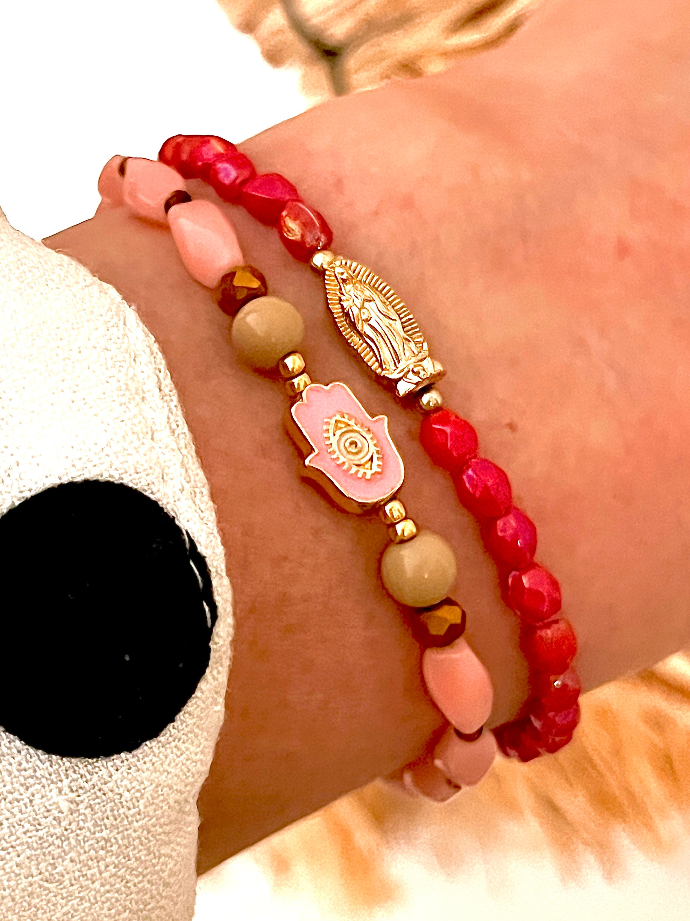 Blush  – Bracelet - perles anciennes  de chapelet Arastuce