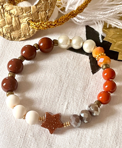 HOSHI – multi perles et étoile paillettes caramel