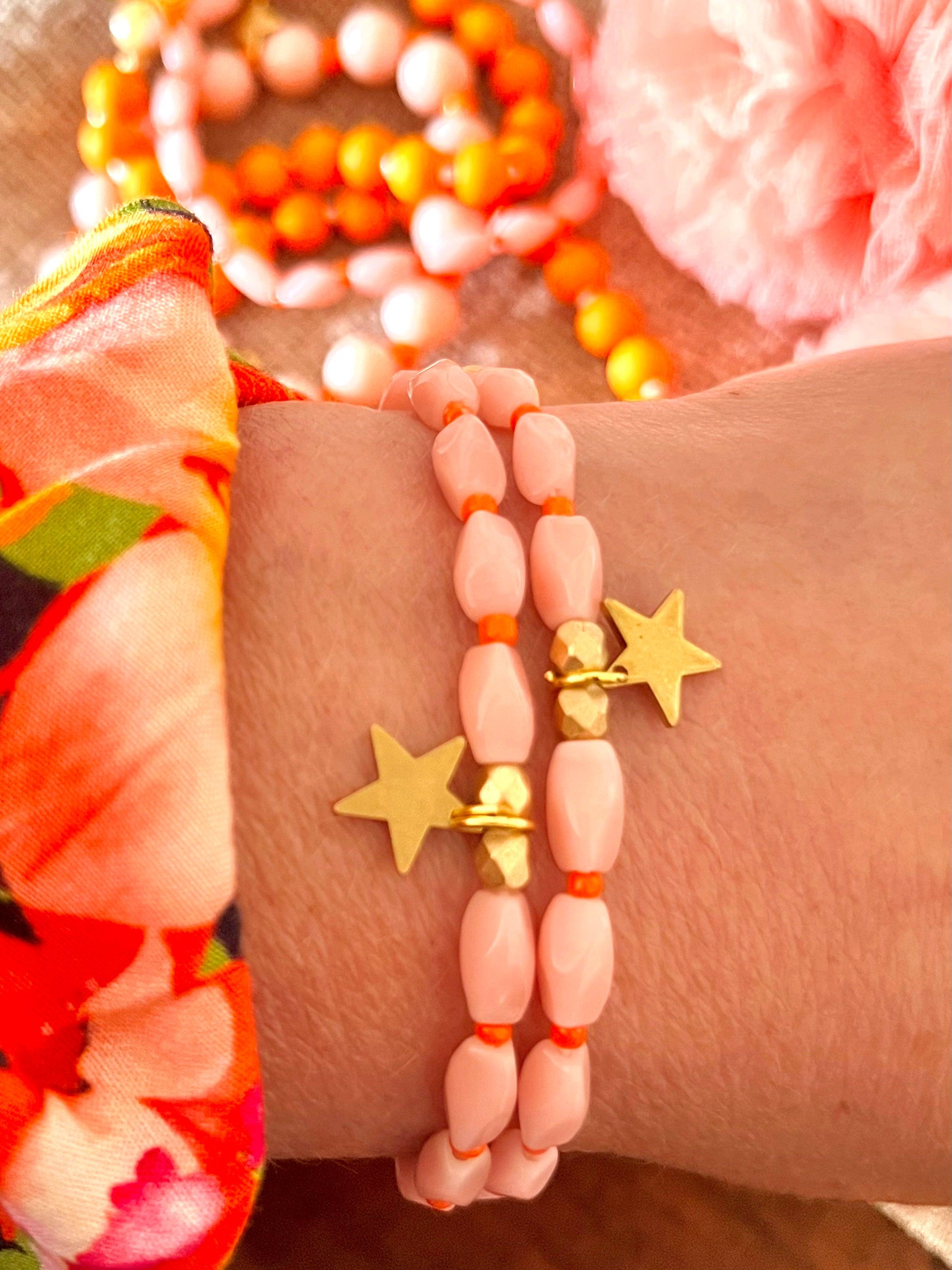 Charleston - bracelet rose orangé et breloque étoile Arastuce