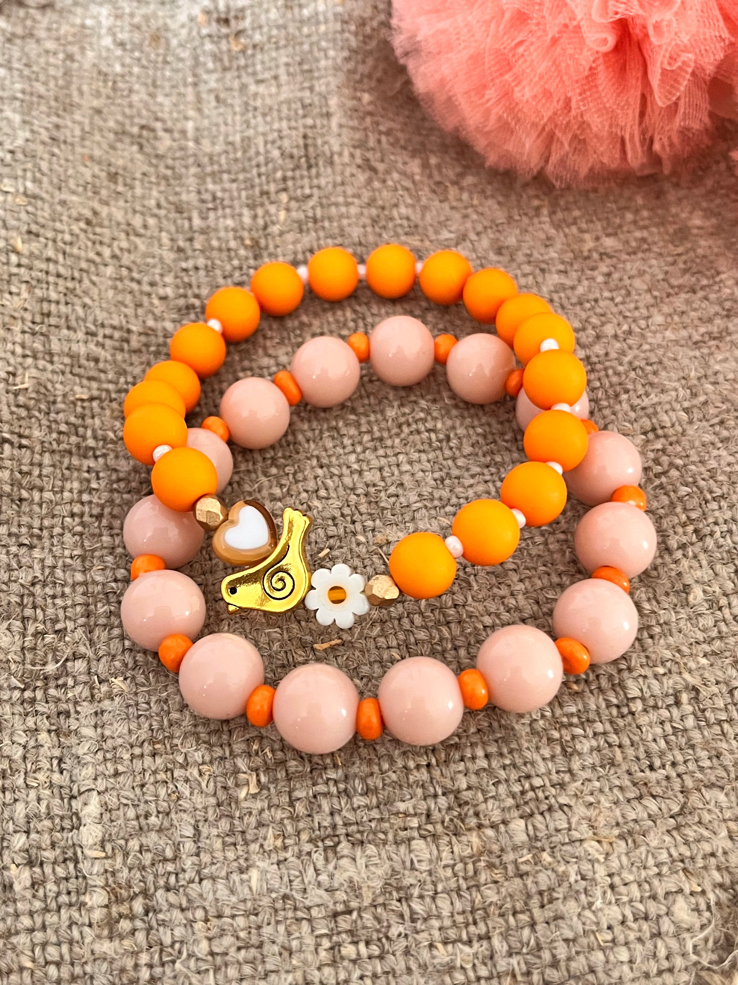 Ziggy – Bracelet perles nude & rocaille orange Arastuce