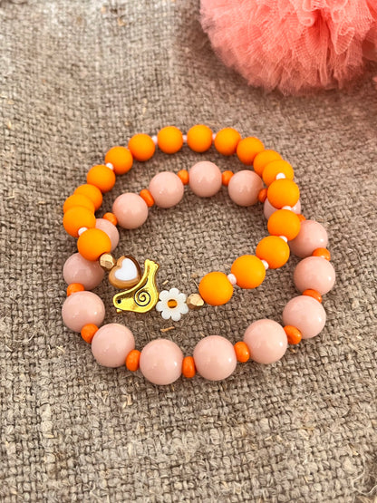 Ziggy – Bracelet perles nude & rocaille orange Arastuce