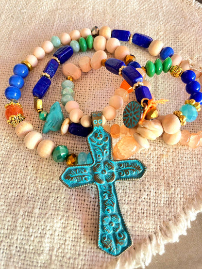 Milos – Sautoir croix turquoise