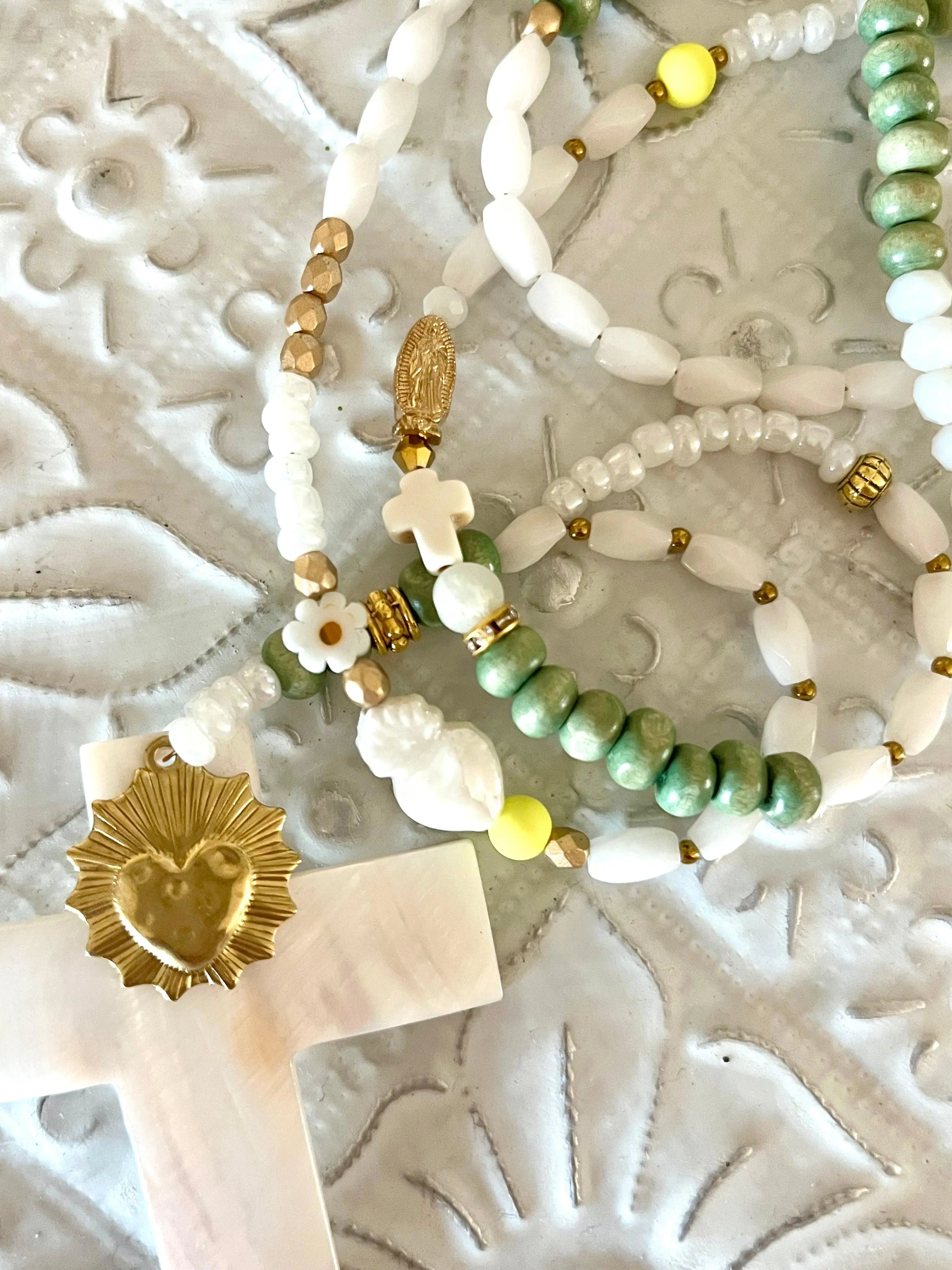 BONNIE – Sautoir croix en nacre & vert d’eau Ma boutique