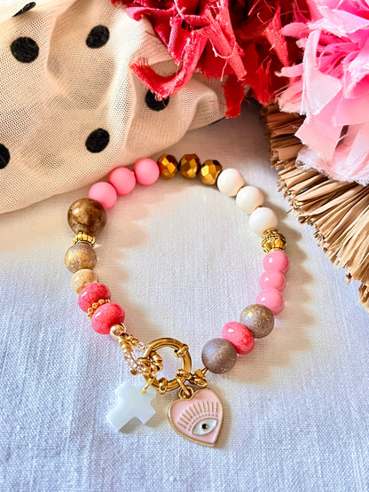 Smile Rose. – Bracelet perles fermoir et charm's Rose Arastuce