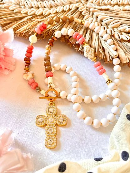 Allure version Rose – Sautoir croix strass Ma boutique