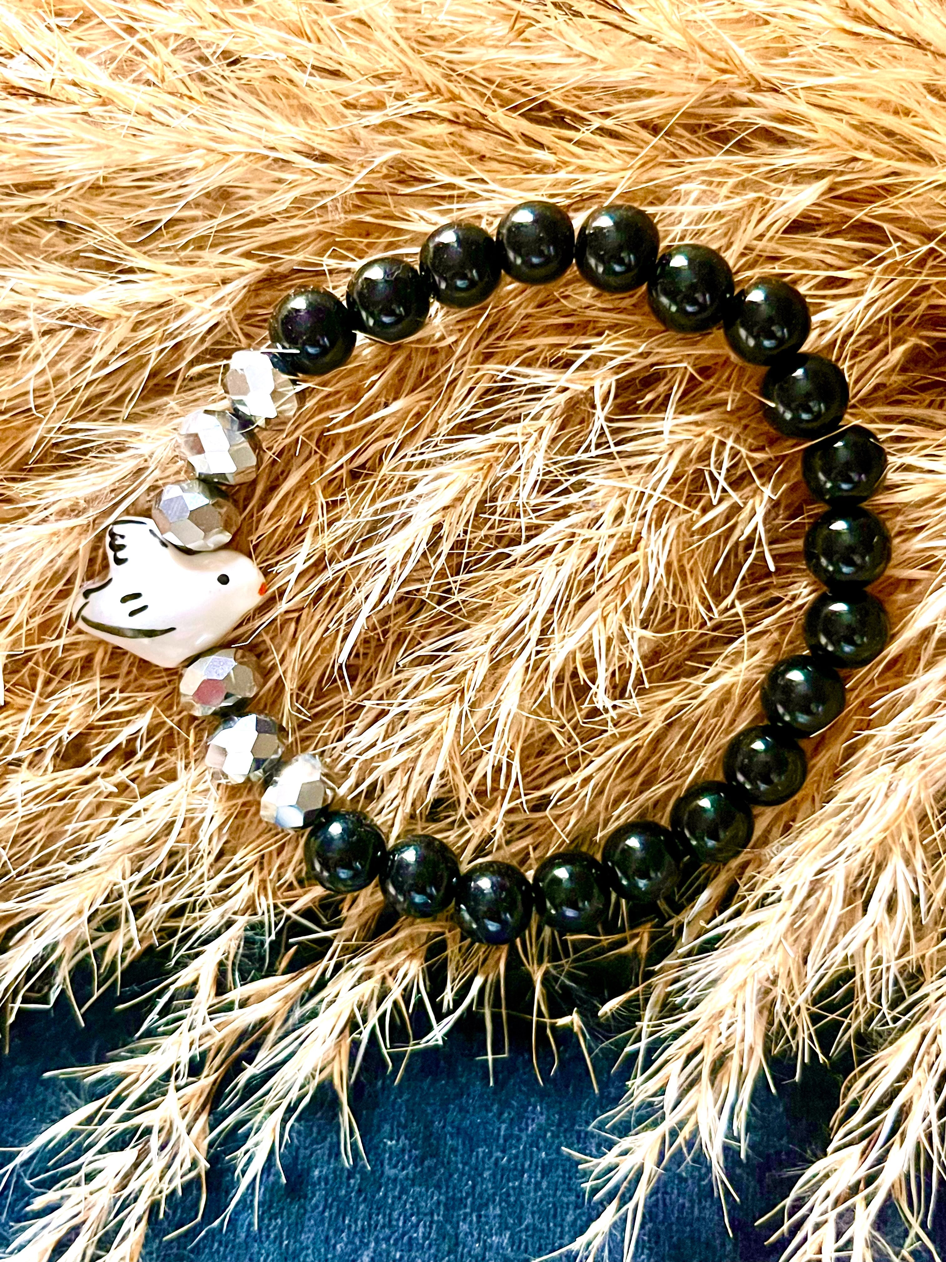 Paloma – Colombe en faîence et perles noires Arastuce