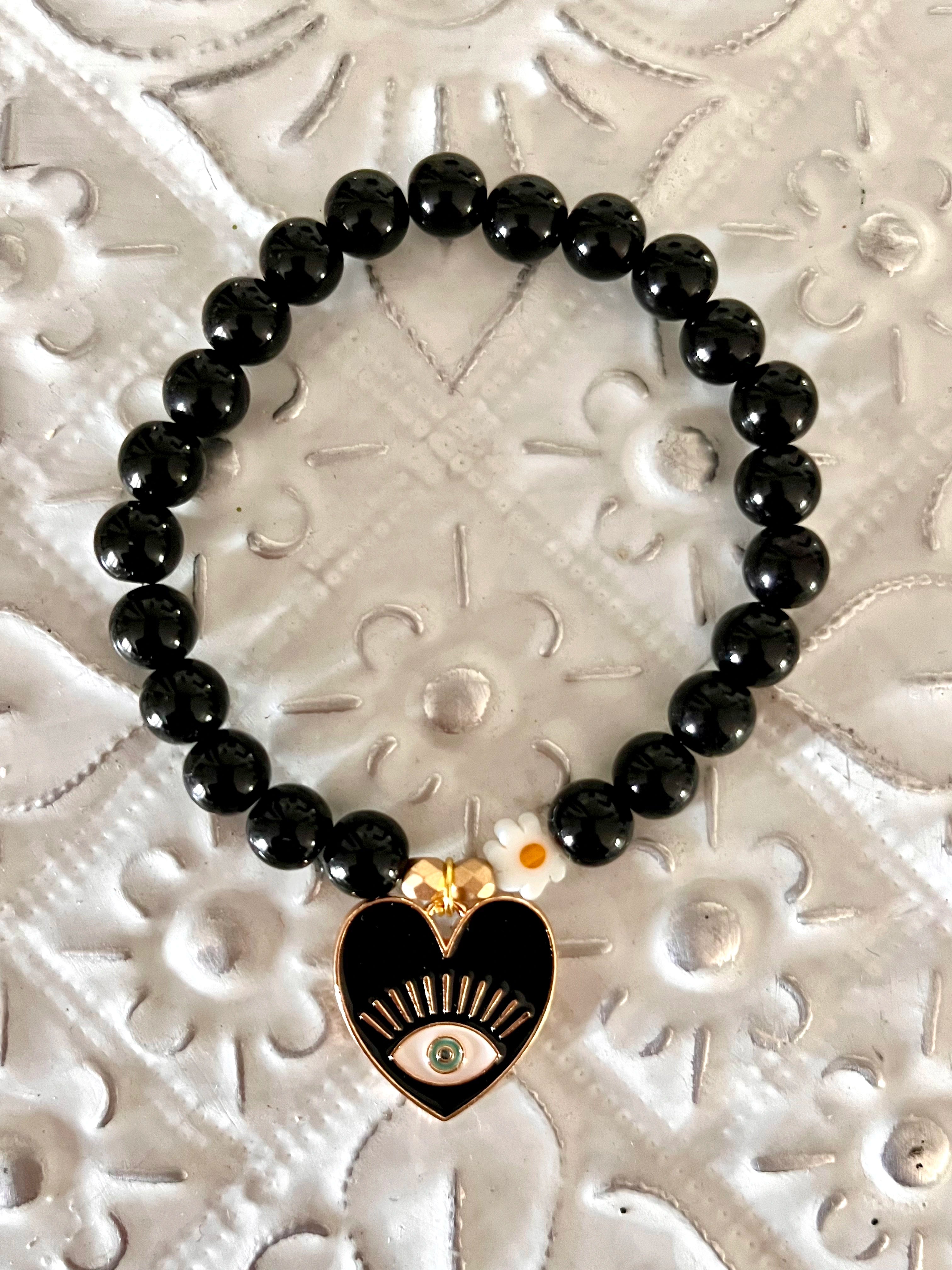 IBIZA Noir – Bracelet perles noires & Cœur protecteur Arastuce