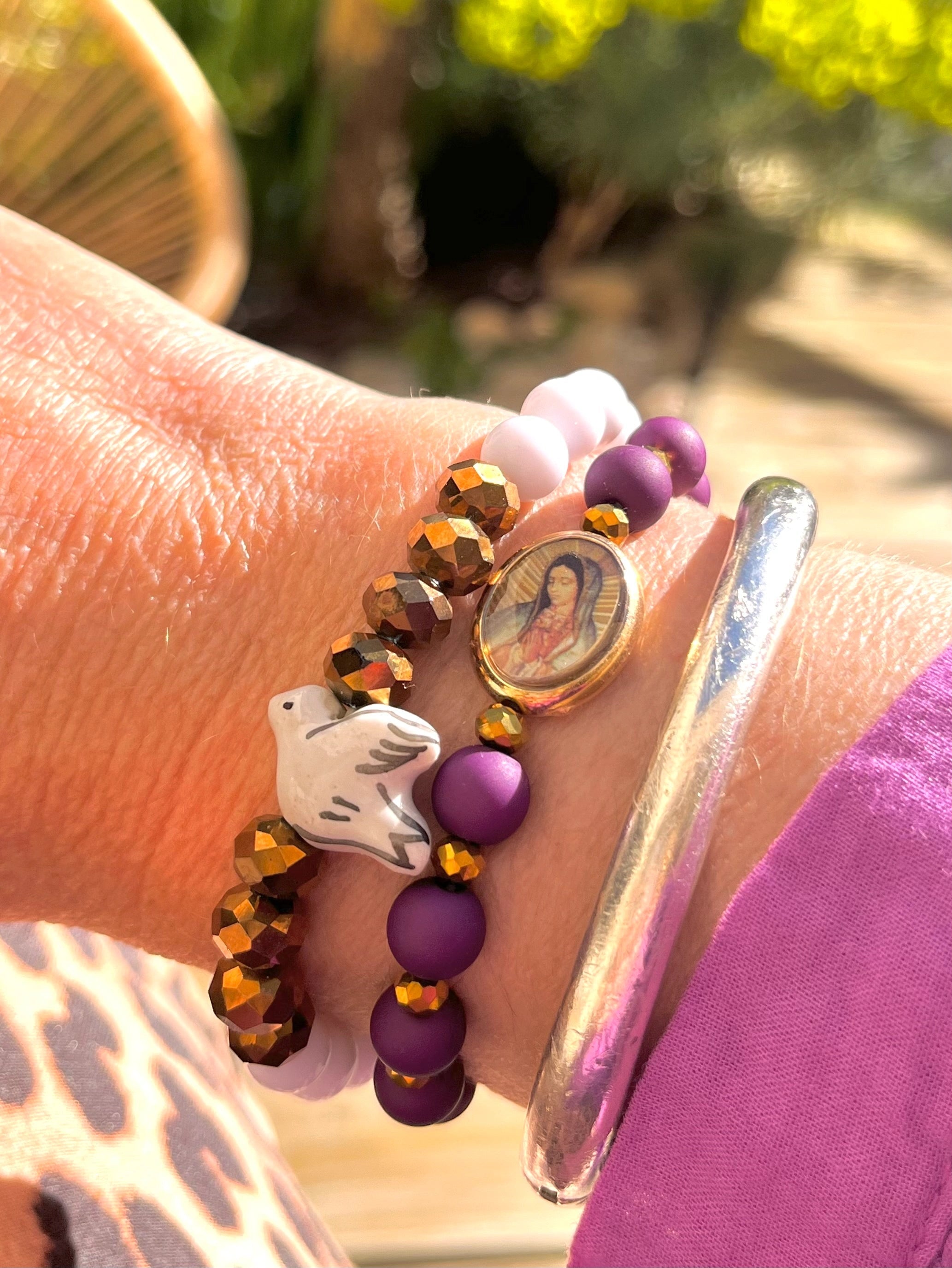 Paloma – Bracelet blanc & colombe en faïence Arastuce