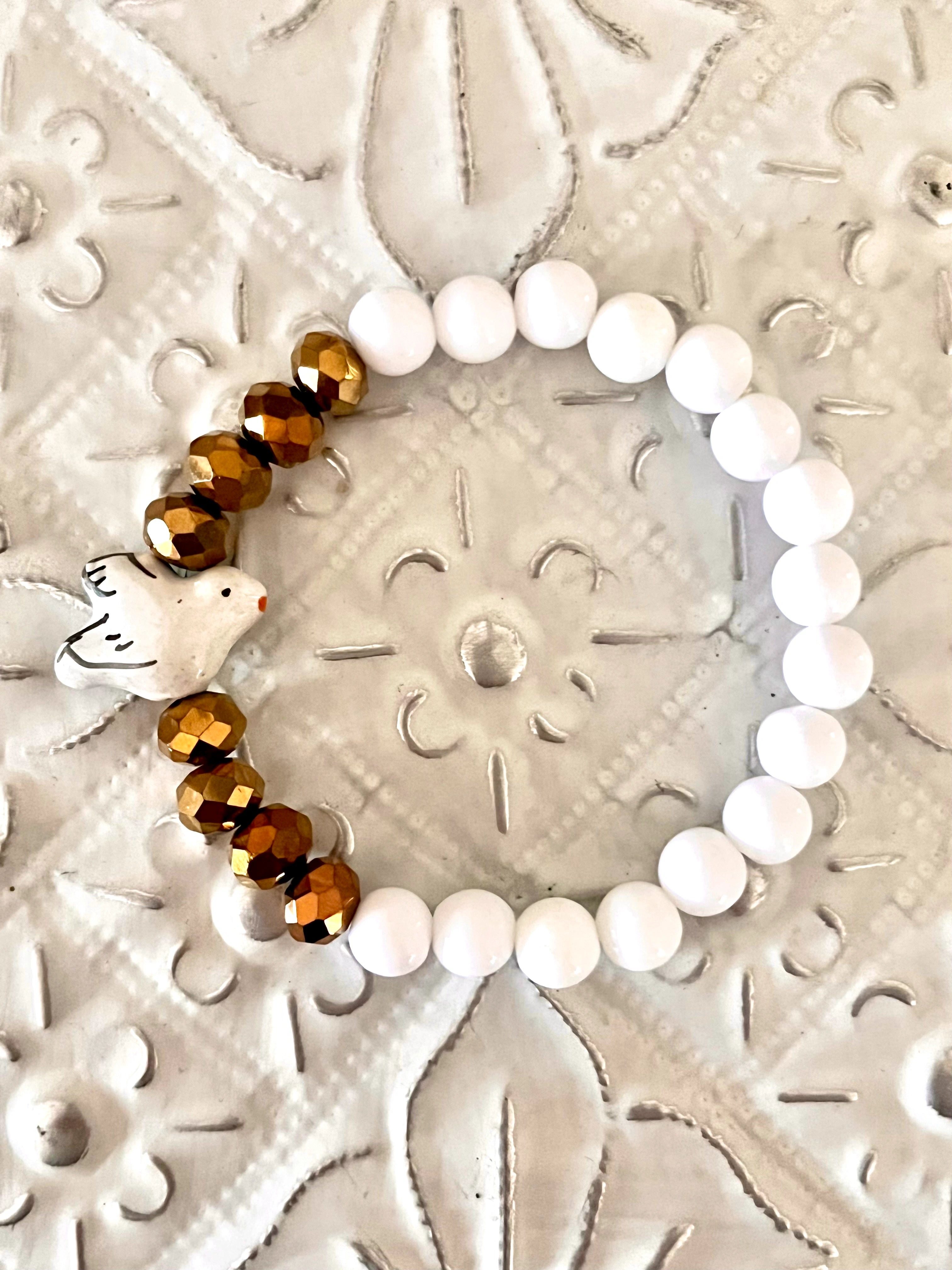 Paloma – Bracelet blanc & colombe en faïence Arastuce