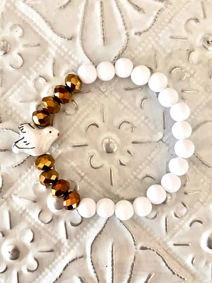 Paloma – Bracelet blanc & colombe en faïence Arastuce