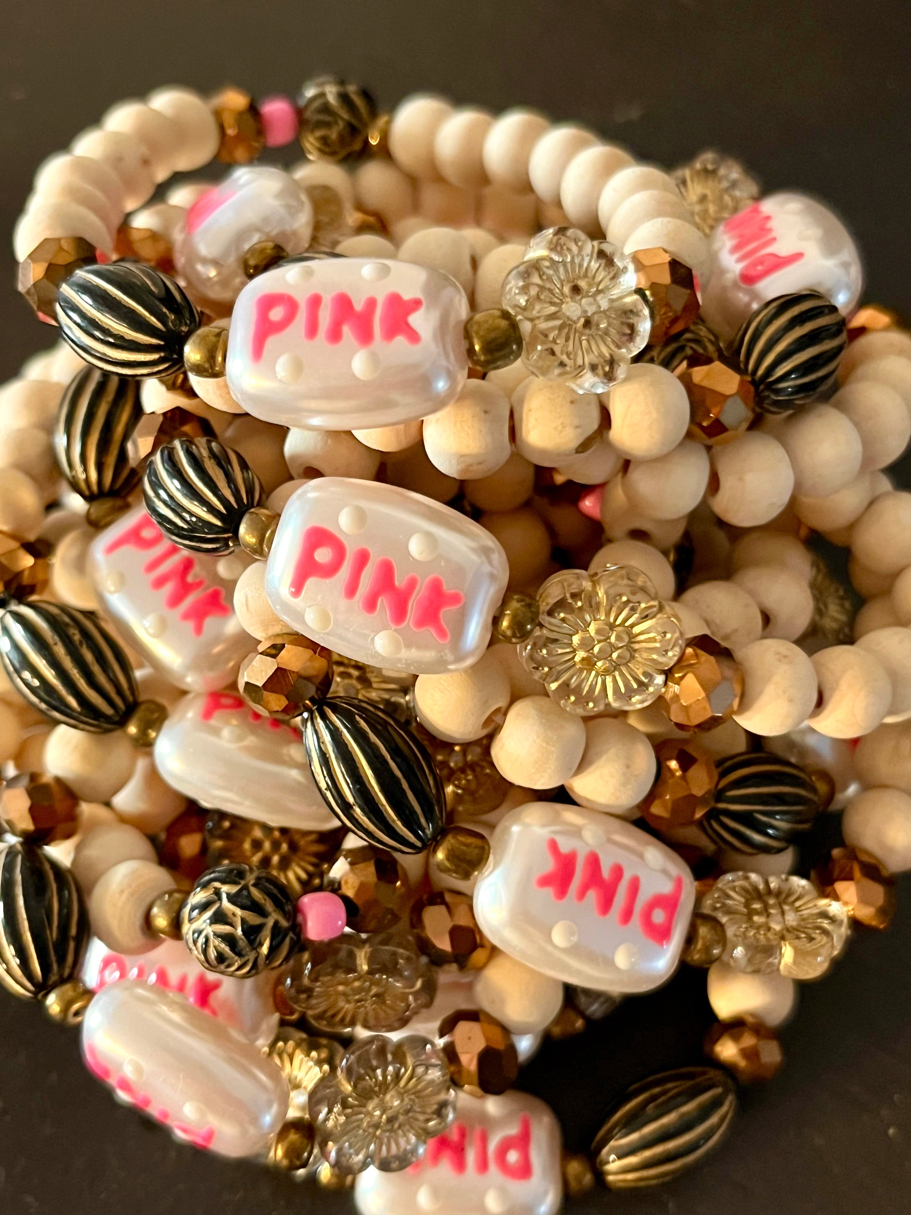 PINK – Bracelet résine rose & perles bois naturel Arastuce