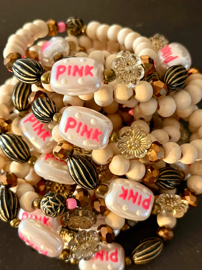 PINK – Bracelet résine rose & perles bois naturel Arastuce