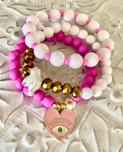 ZIGGY Blanc Rose – Bracelet perle blanche & rocaille rose bonbon Arastuce