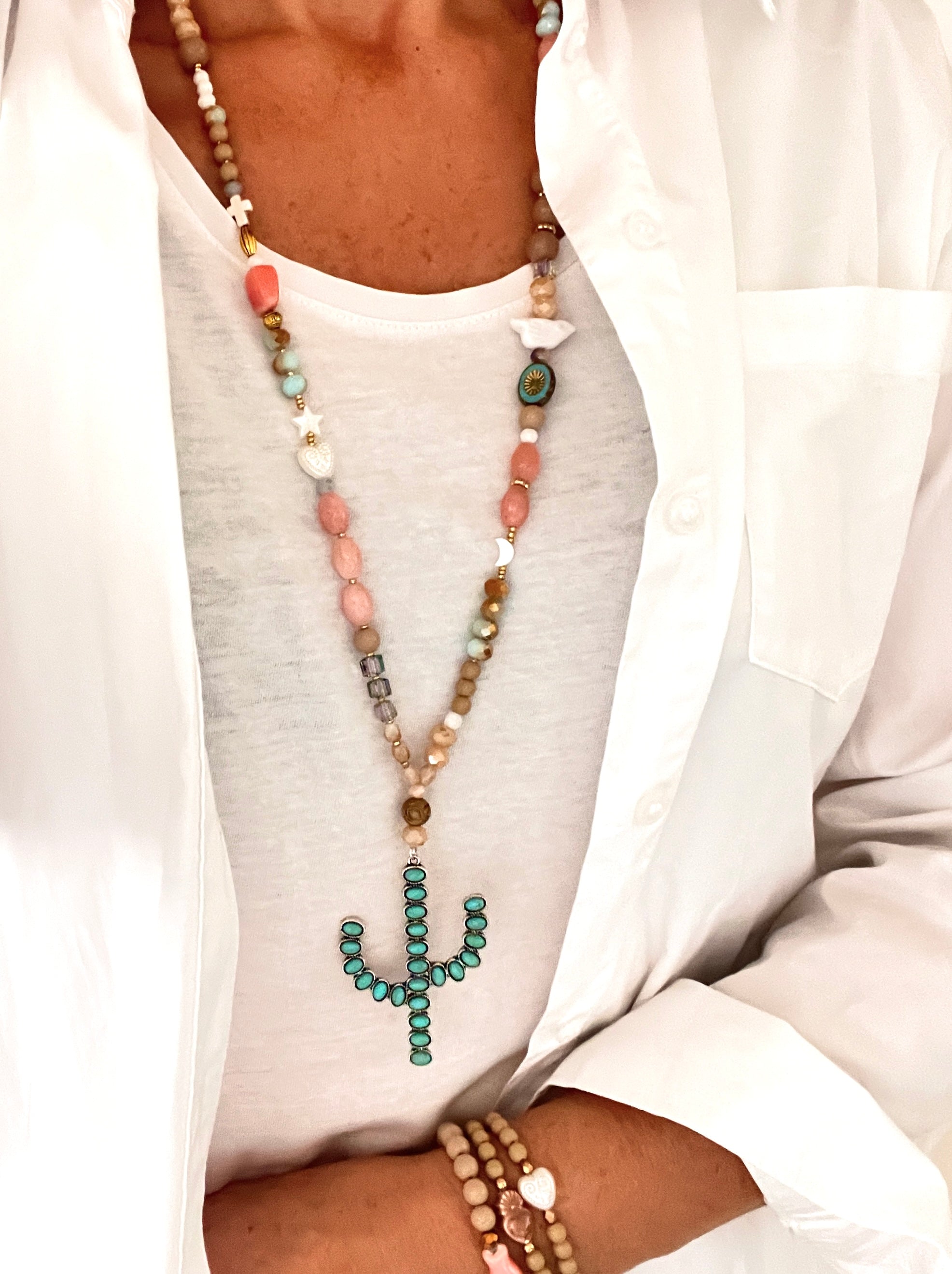 Cali – Sautoir pastel et son cactus