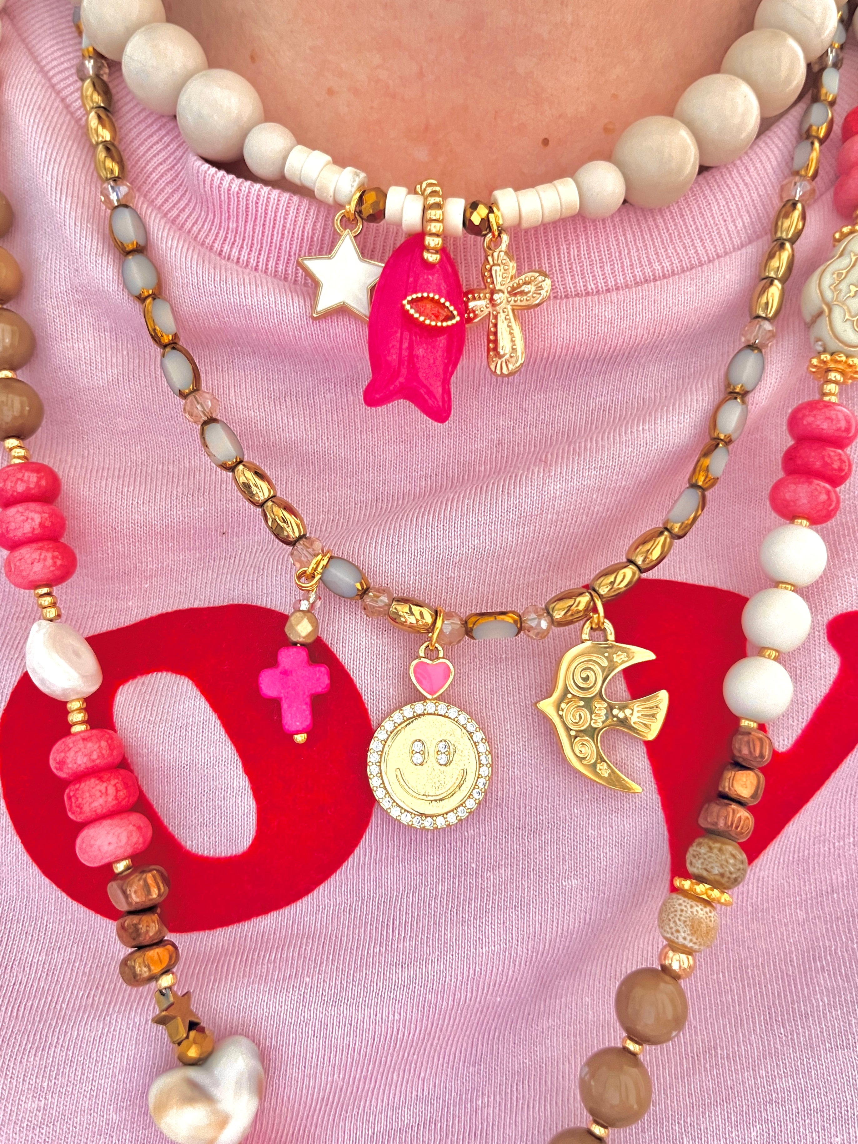 Lucky Rose-collier trio de charm's Ma boutique