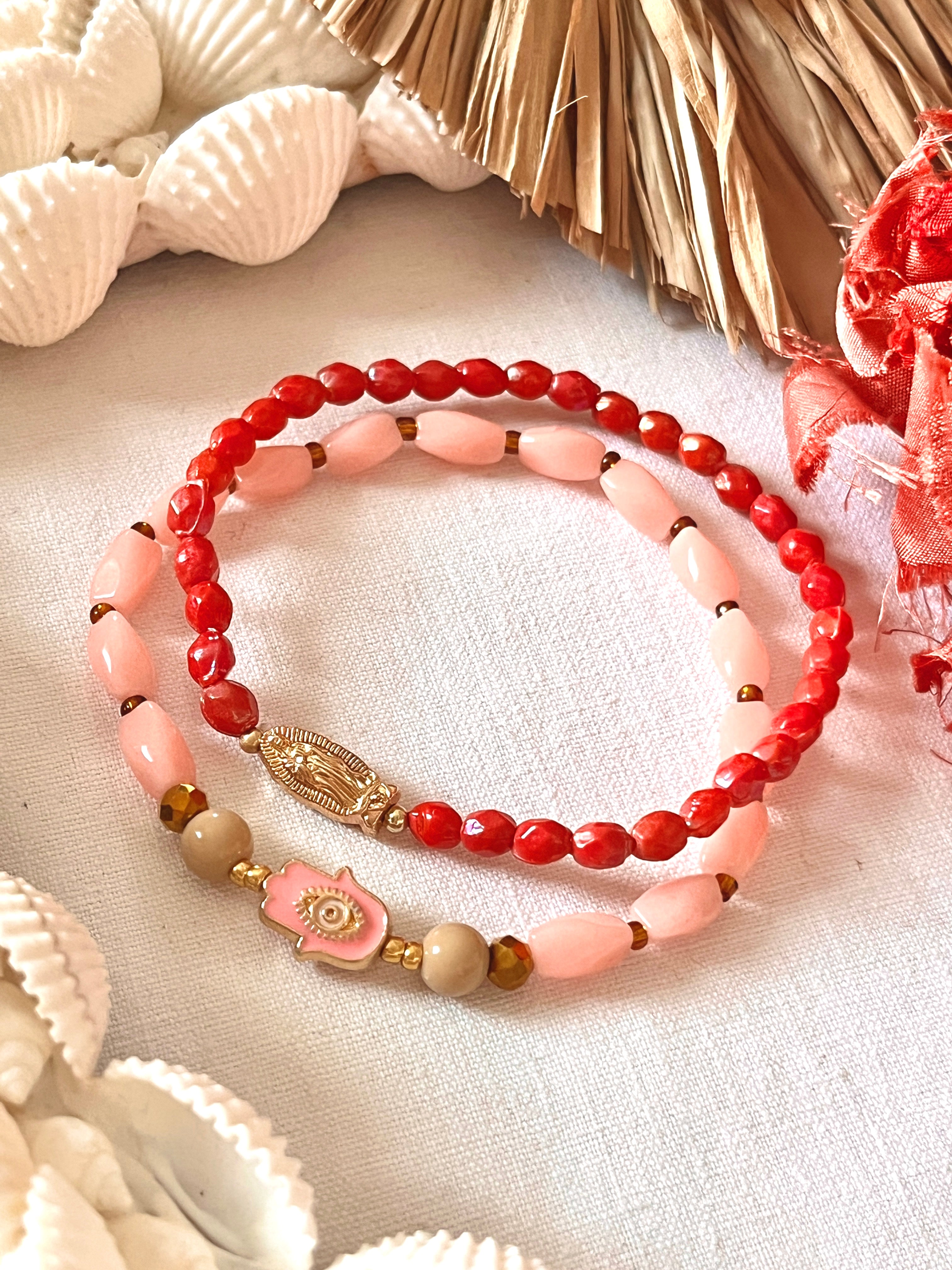 Blush  – Bracelet - perles anciennes  de chapelet Arastuce