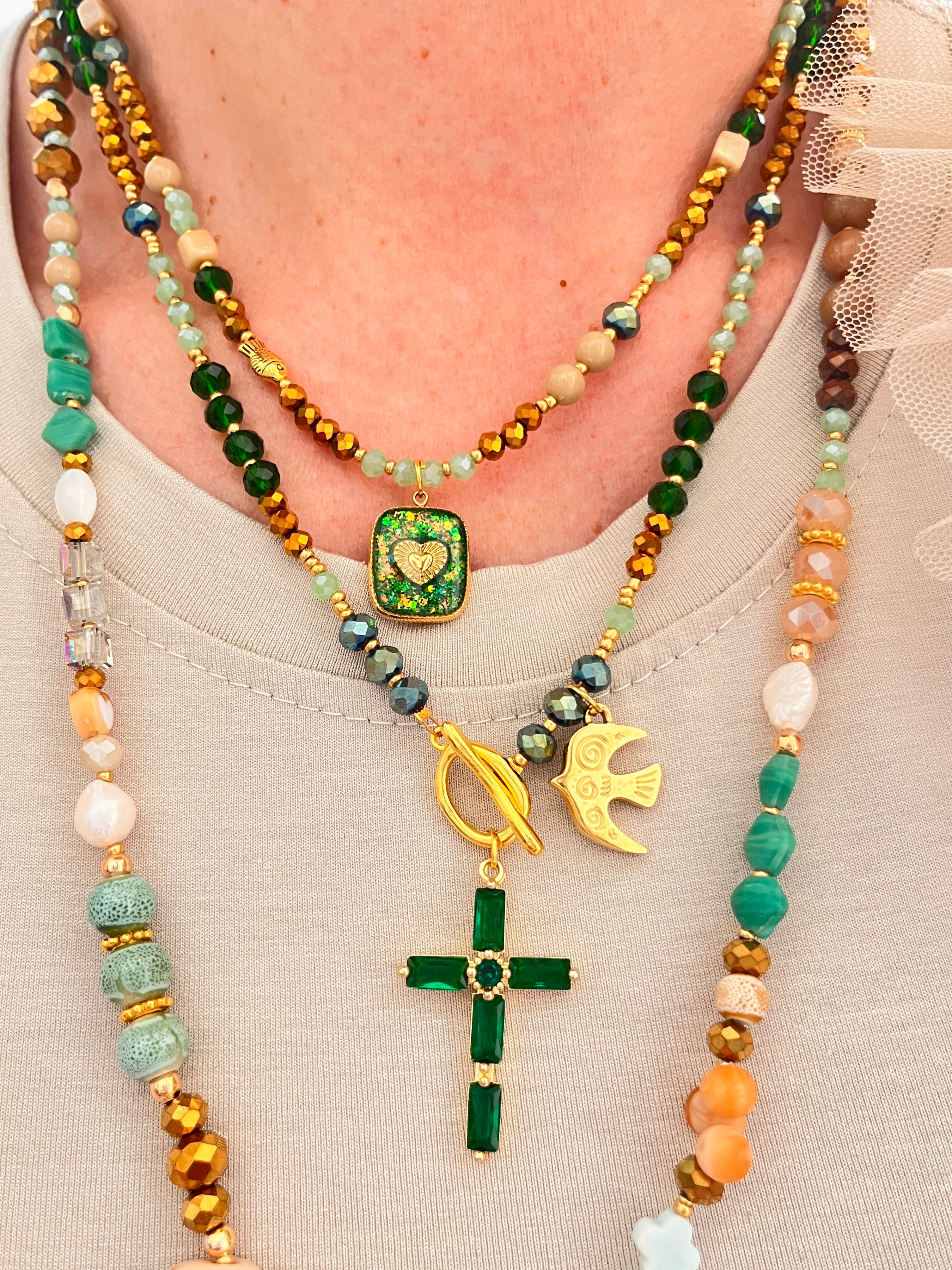Talisman Green- collier- croix et colombe Ma boutique