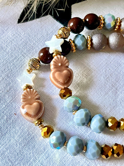Oslo – Bracelet  coeur sacré caramel et bleu glacier Arastuce