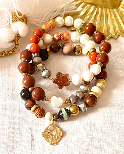 HOSHI – multi perles et étoile paillettes caramel