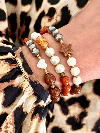 HOSHI – multi perles et étoile paillettes caramel