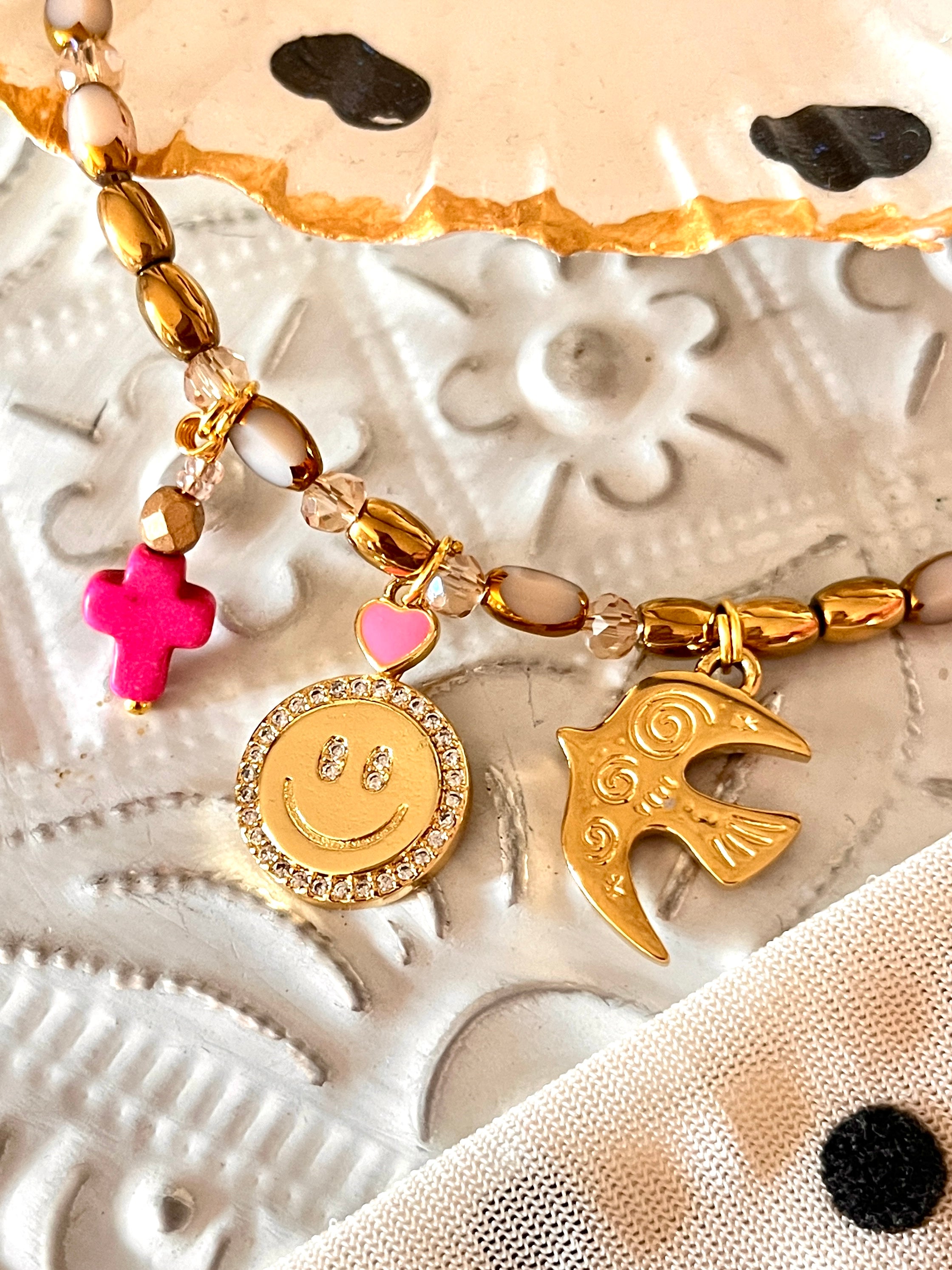Lucky Rose-collier trio de charm's Ma boutique