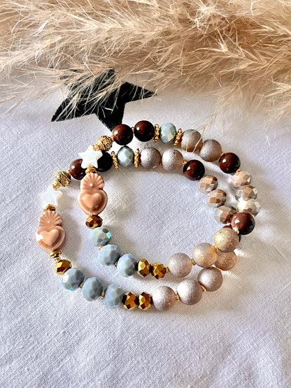 Oslo – Bracelet  coeur sacré caramel et bleu glacier Arastuce
