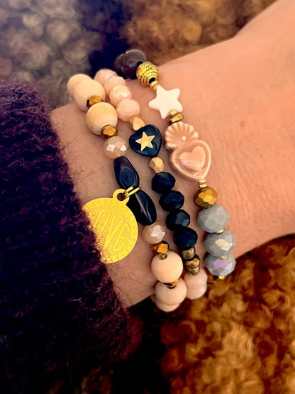 Oslo – Bracelet  coeur sacré caramel et bleu glacier Arastuce