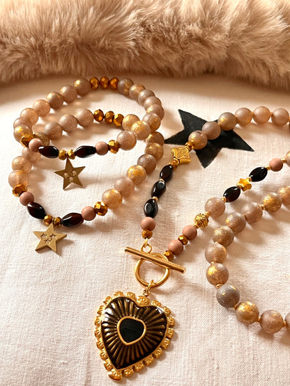 SOHO-ras-de-cou perles lumière et coeur chocolat Ma boutique