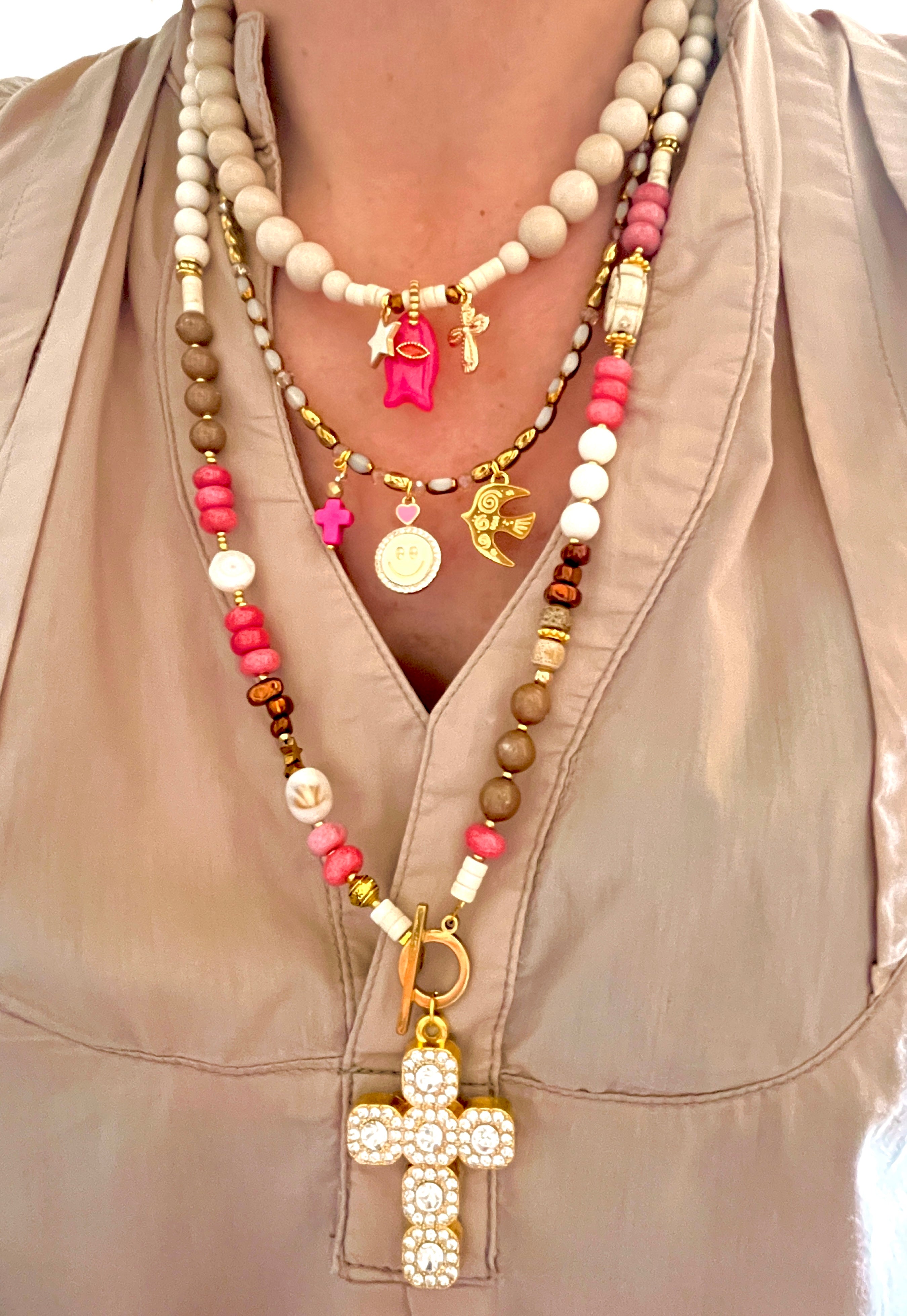 Allure version Rose – Sautoir croix strass Ma boutique