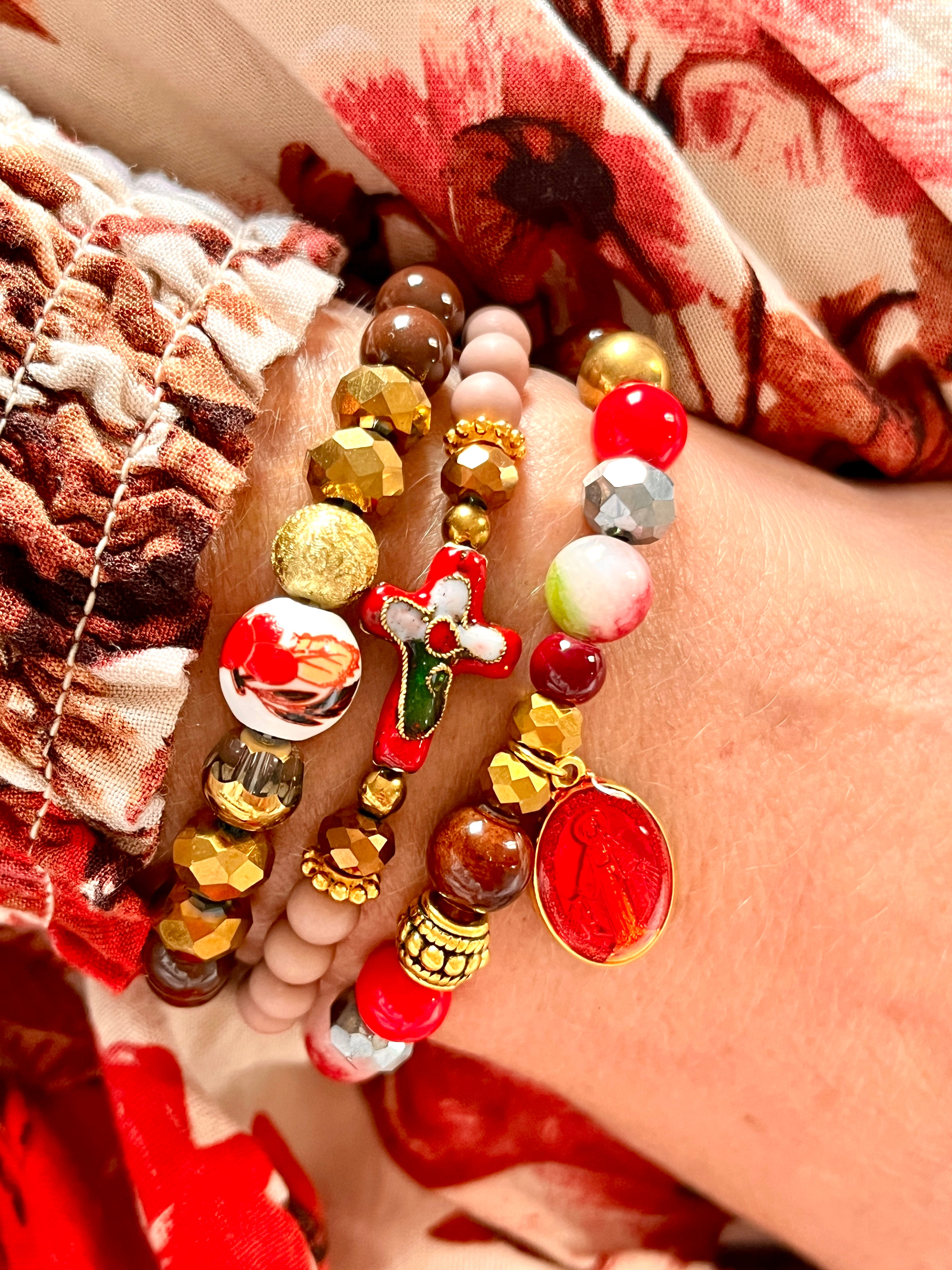 Vintie -bracelet brown et perle vintage en faience