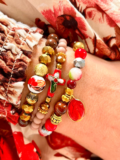 Vintie -bracelet brown et perle vintage en faience