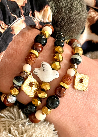 ZAG – Bracelet chocolat noisette & médaille ajouré étoile