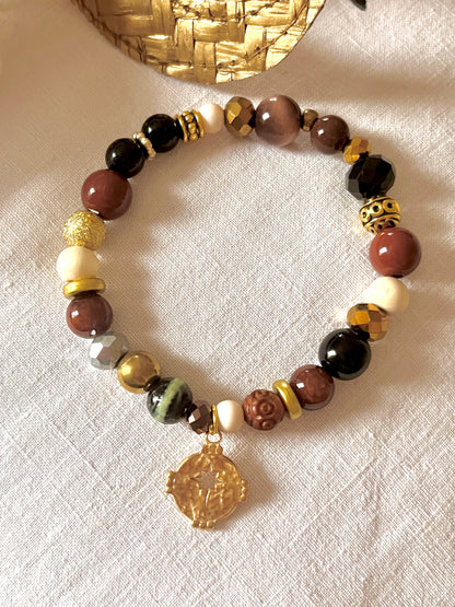 ZAG – Bracelet chocolat noisette & médaille ajouré étoile