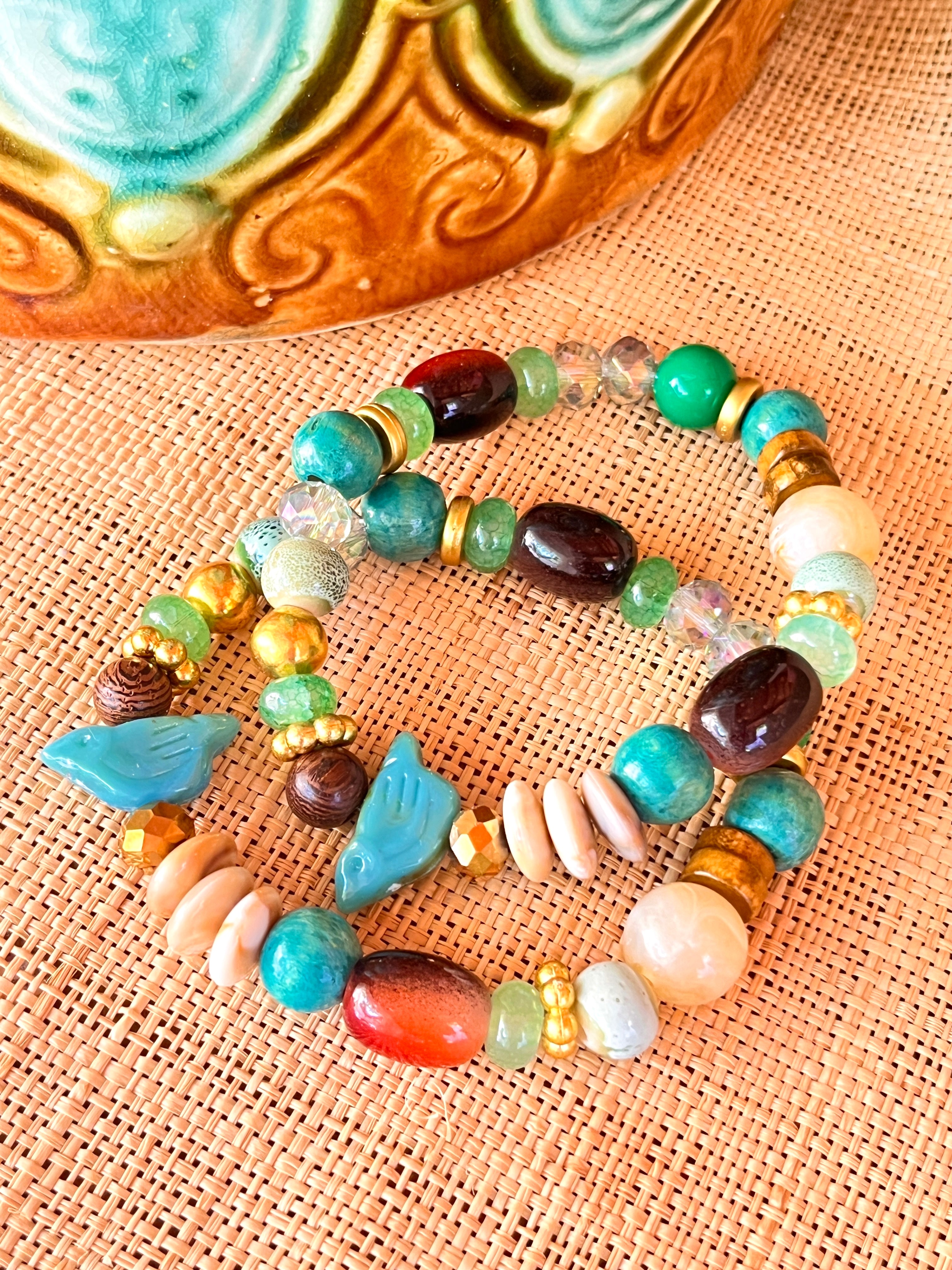 Zao - Bracelet lagon et son oiseau turquoise