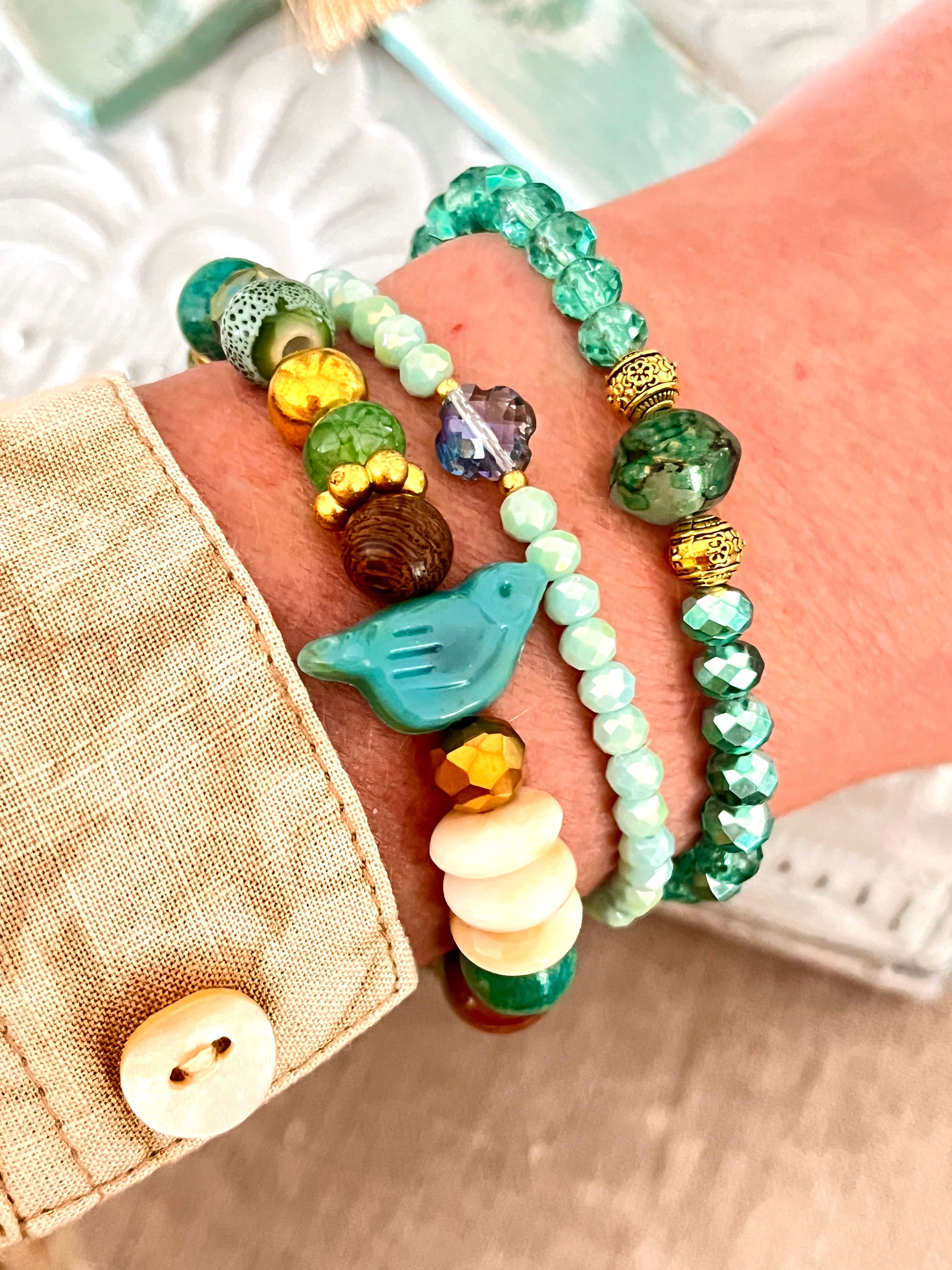 Zao - Bracelet lagon et son oiseau turquoise